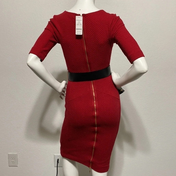 Bebe NWT Temple Red V-Neck Belted Dress Size XXS - Picture 6 of 8